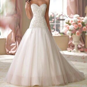 David Tutera Ivory Tea Rose Embellished Strapless Wedding Gown